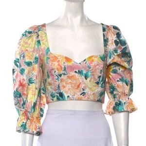 For Love & Lemons Floral Crop Top Open Back Ties